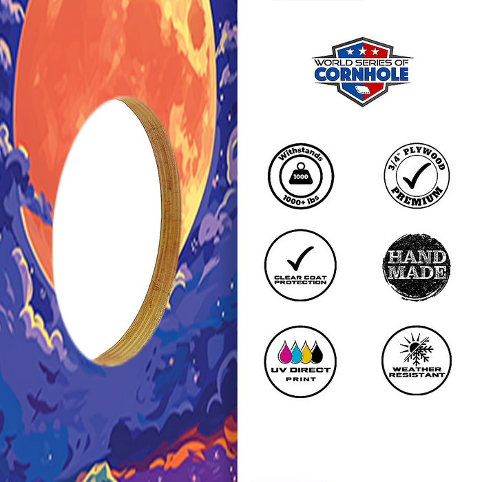 World Series of Cornhole Lightweight Cornhole Set - Rocky Mountain National Park Nighttime Boards with Red and Royal Blue Bags