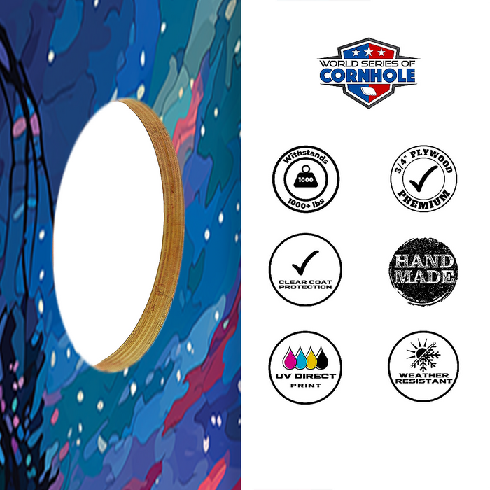 World Series of Cornhole Lightweight Cornhole Set - Sequoia National Park Nighttime Boards with Red and Royal Blue Bags