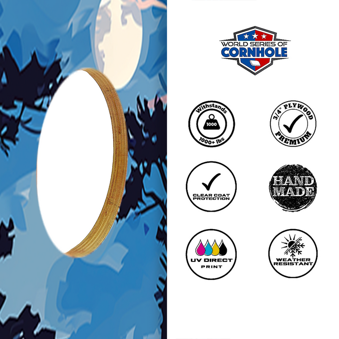 World Series of Cornhole Lightweight Cornhole Set - Shenandoah National Park Nighttime Boards with Red and Royal Blue Bags