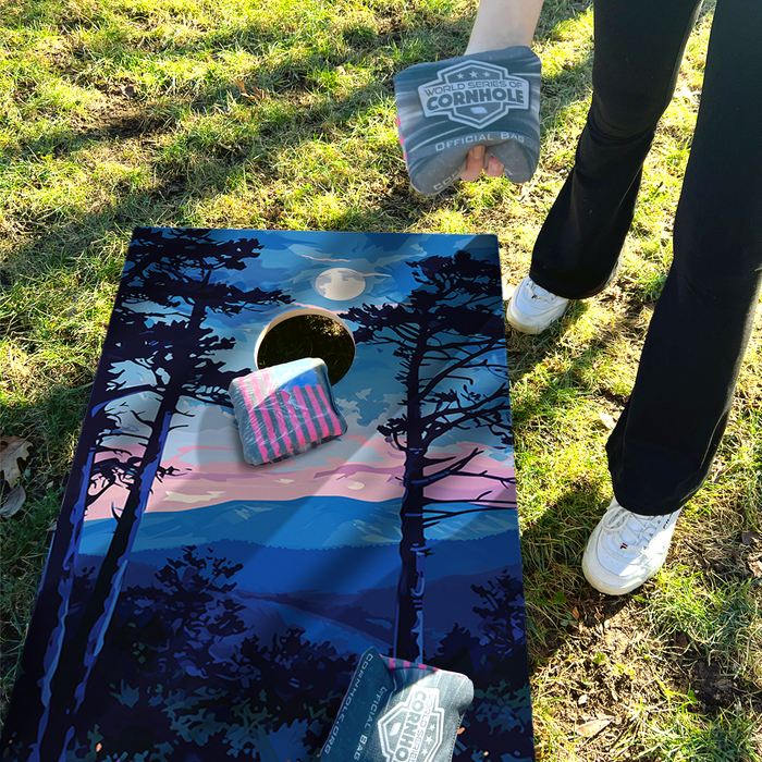 World Series of Cornhole Lightweight Cornhole Set - Shenandoah National Park Nighttime Boards with Red and Royal Blue Bags