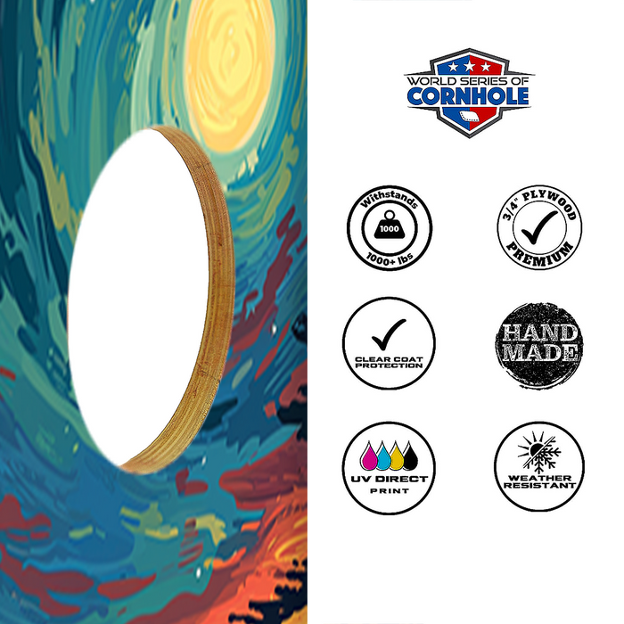 World Series of Cornhole Lightweight Cornhole Set - Voyageurs National Park Nighttime Boards with Red and Royal Blue Bags