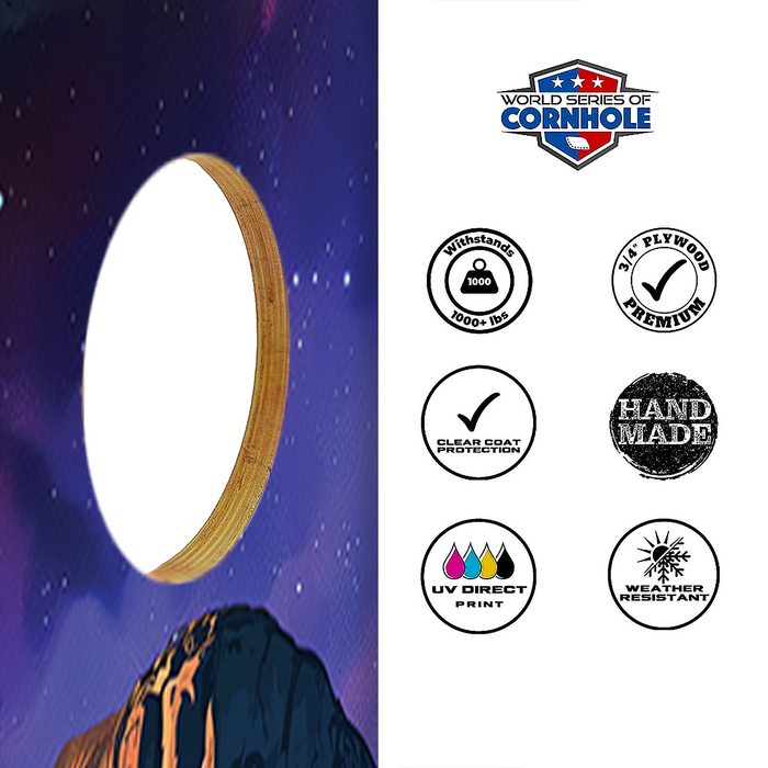 World Series of Cornhole Lightweight Cornhole Set - Yosemite National Park Nighttime Boards with Red and Royal Blue Bags