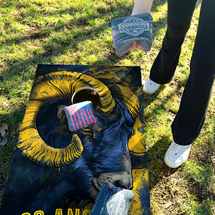 World Series of Cornhole Lightweight Cornhole Set - Los Angeles Rams Boards with Yellow and Royal Blue Bags