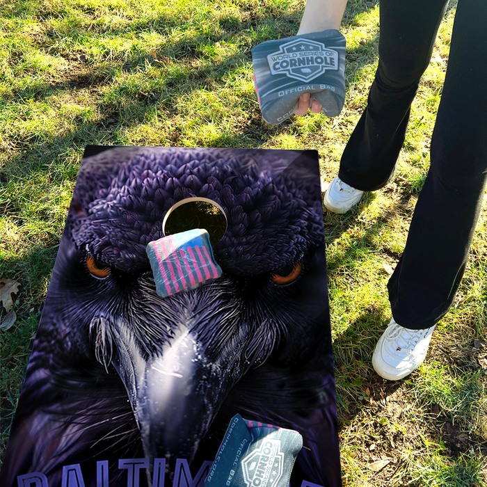 World Series of Cornhole Lightweight Cornhole Set - Baltimore Ravens Boards with Yellow and Royal Purple Bags