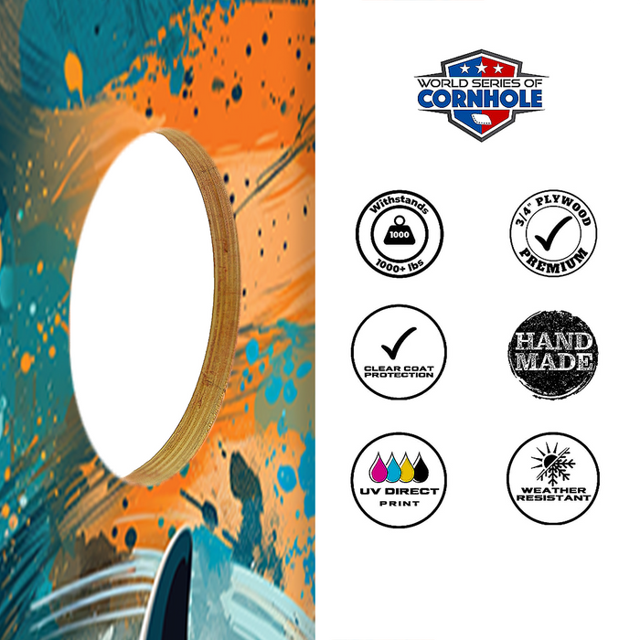 World Series of Cornhole Lightweight Cornhole Set - Miami Dolphins Boards with Orange and Aqua Bags