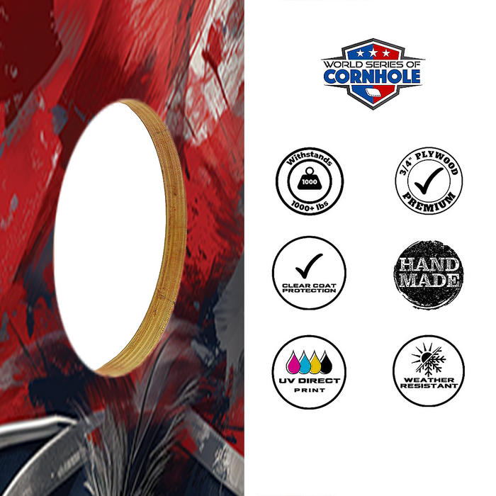 World Series of Cornhole Lightweight Cornhole Set - New England Patriots Boards with Red and Royal Blue Bags