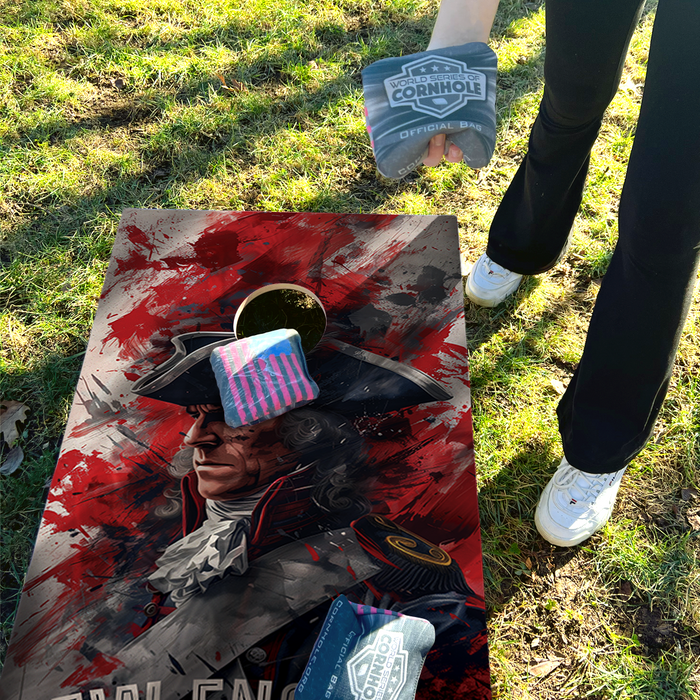 World Series of Cornhole Lightweight Cornhole Set - New England Patriots Boards with Red and Royal Blue Bags