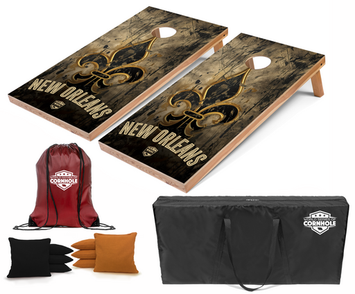 World Series of Cornhole Lightweight Cornhole Set - New Orleans Saints Boards with Black and Gold Bags