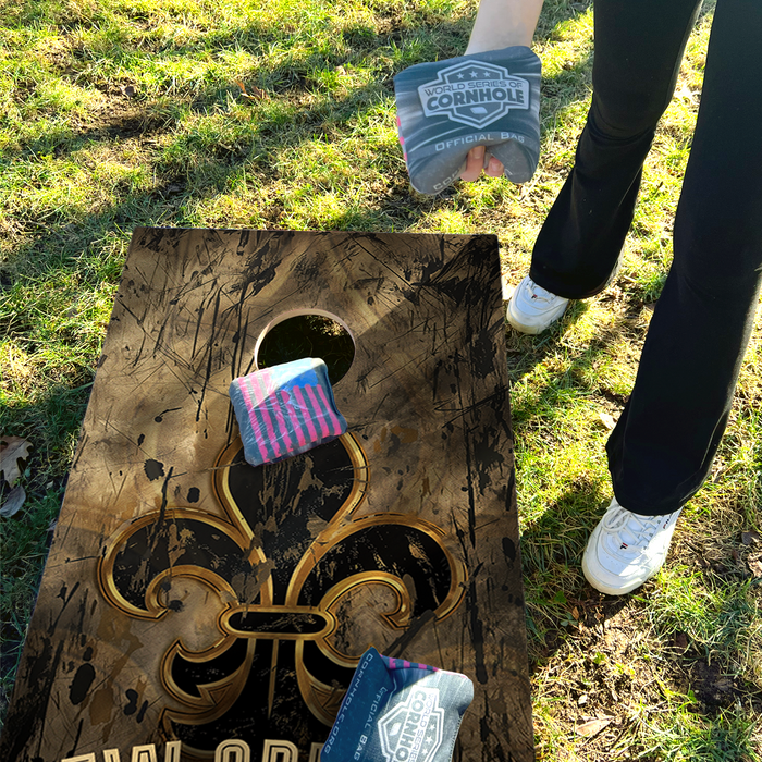 World Series of Cornhole Lightweight Cornhole Set - New Orleans Saints Boards with Black and Gold Bags