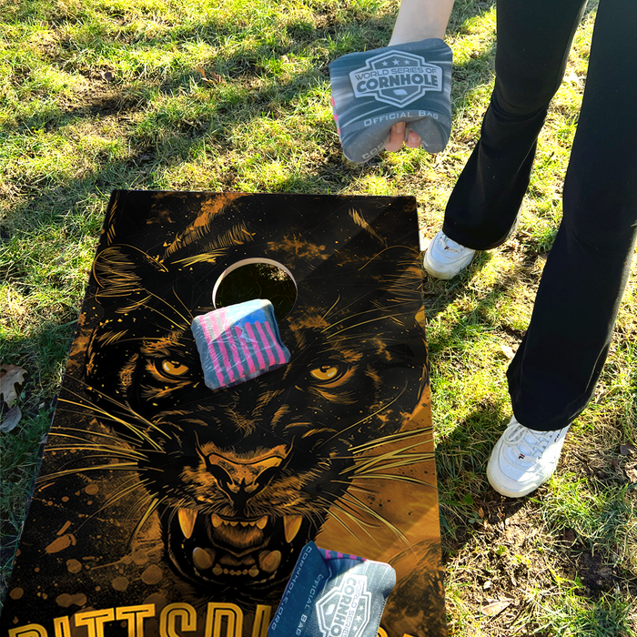 World Series of Cornhole Lightweight Cornhole Set - Pitt Panthers Boards with Yellow and Royal Blue Bags