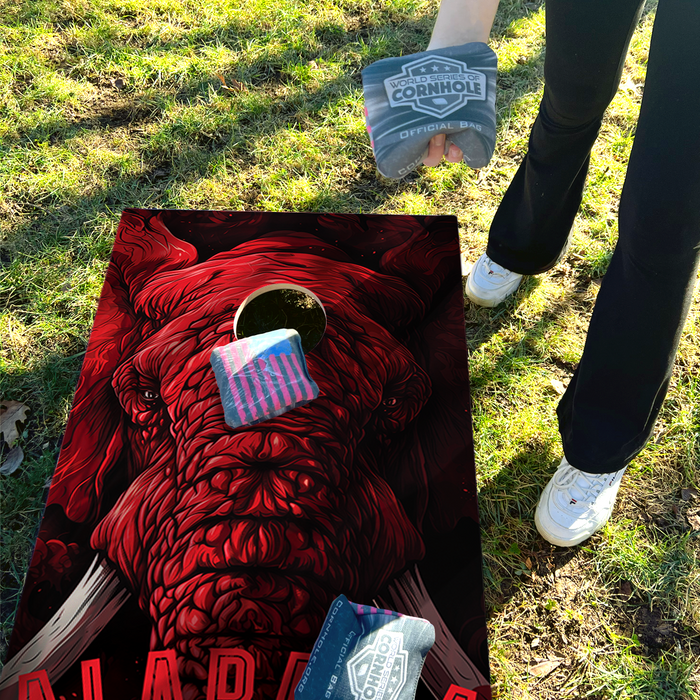 World Series of Cornhole Lightweight Cornhole Set - Alabama Crimson Tide Boards with Red and White Bags