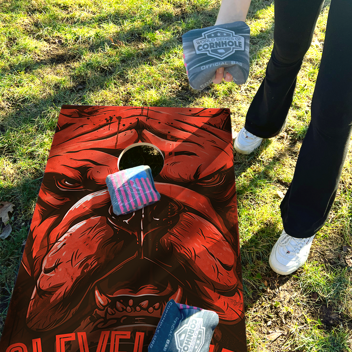World Series of Cornhole Lightweight Cornhole Set - Cleveland Browns Boards with Brown and Orange Bags