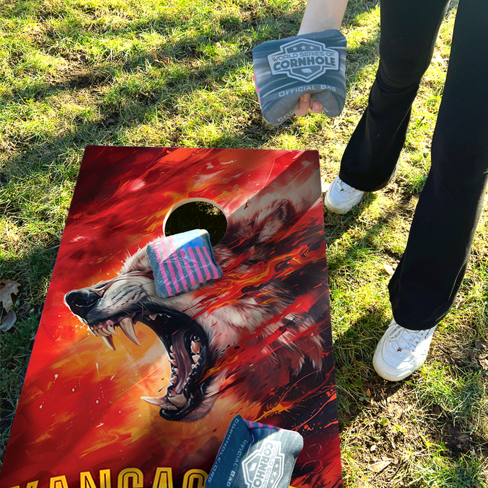World Series of Cornhole Lightweight Cornhole Set - Kansas City Chiefs Boards with Yellow and Red Bags