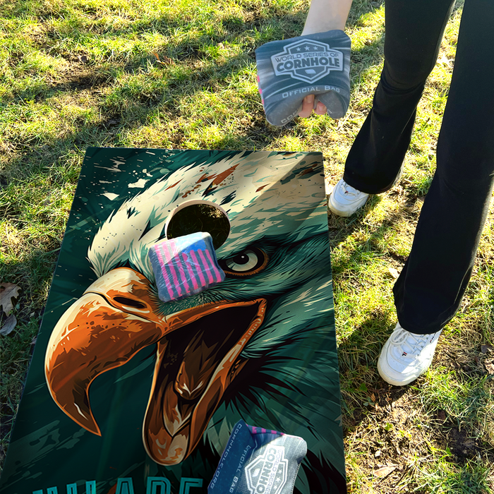 World Series of Cornhole Lightweight Cornhole Set - Philadelphia Eagles Boards with Turquoise and White Bags