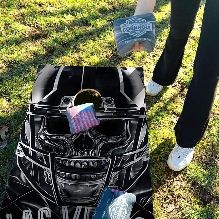 World Series of Cornhole Lightweight Cornhole Set - Las Vegas Raider Boards with Gray and Black Bags