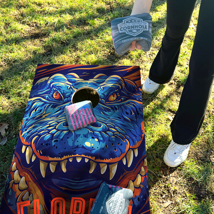 World Series of Cornhole Lightweight Cornhole Set - Florida Gators Boards with Orange and Turquoise Bags