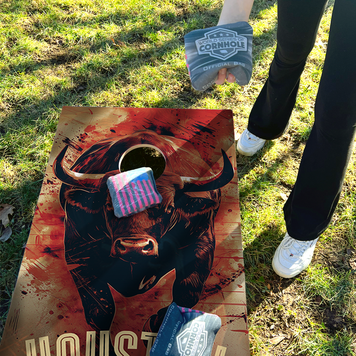 World Series of Cornhole Lightweight Cornhole Set - Houston Texans Boards with Navy Blue and Red Bags