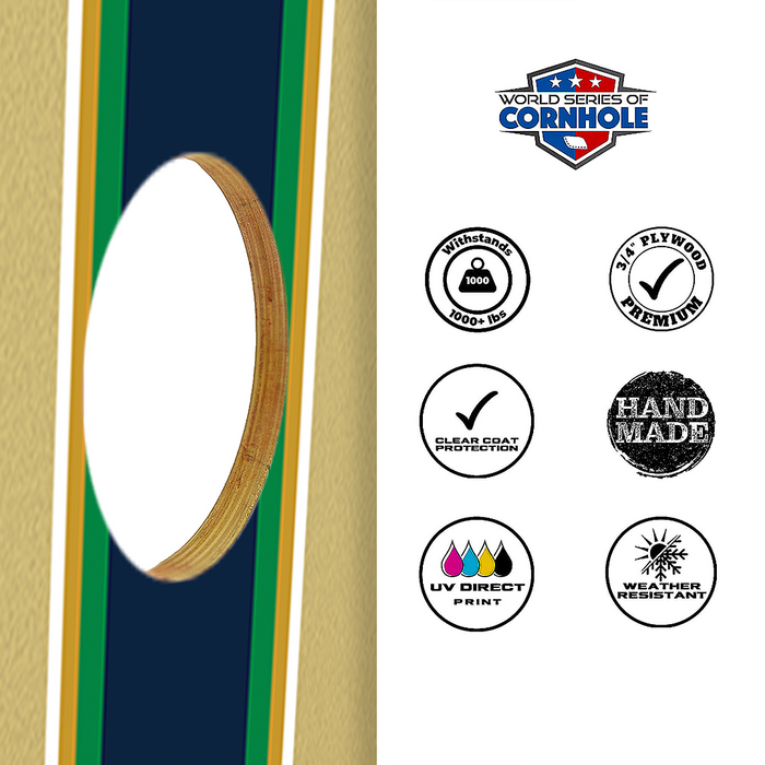 World Series of Cornhole Lightweight Cornhole Set - Notre Dame Fighting Irish Boards with Gold and Royal Blue Bags