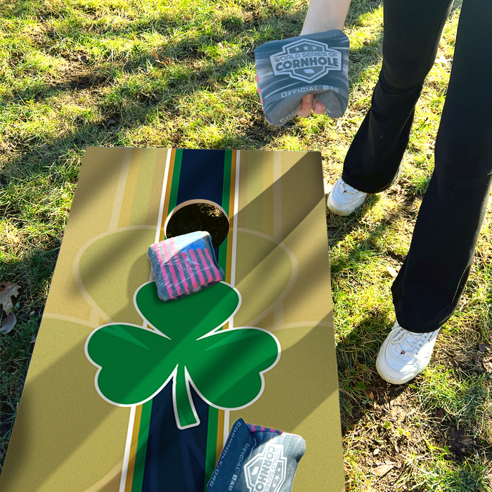 World Series of Cornhole Lightweight Cornhole Set - Notre Dame Fighting Irish Boards with Gold and Royal Blue Bags