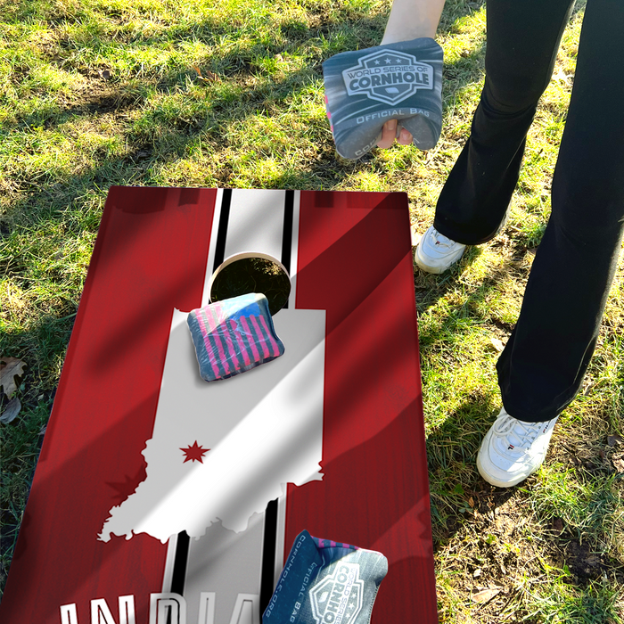 World Series of Cornhole Lightweight Cornhole Set - Indiana Hoosiers Boards with Red and White Bags