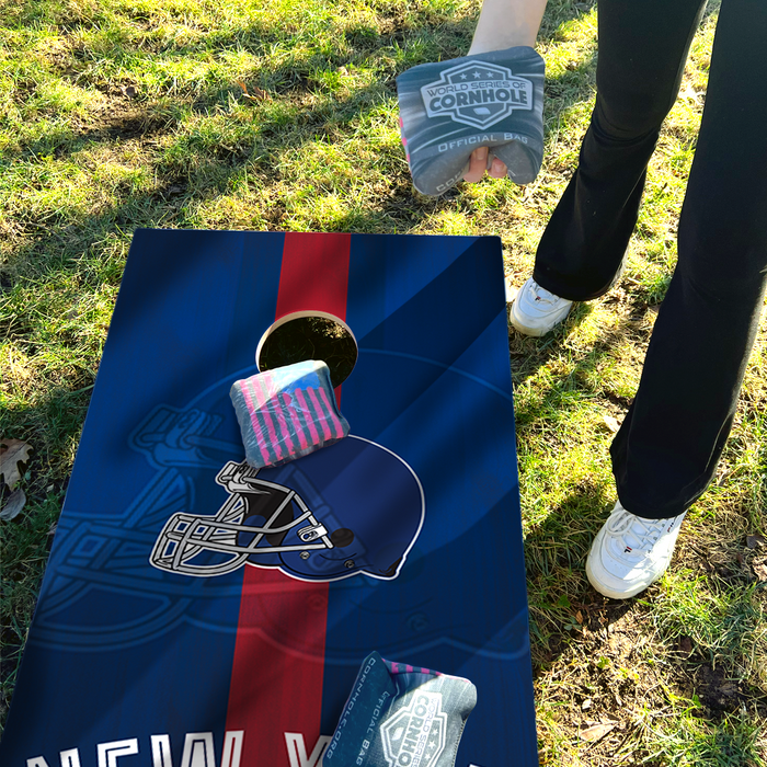 World Series of Cornhole Lightweight Cornhole Set - New York Giants Boards with Red and Royal Blue Bags