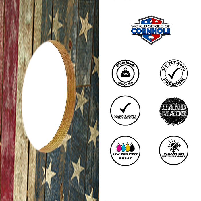 World Series of Cornhole Lightweight Cornhole Set - Rustic American Flag Boards with Red and Blue Bags