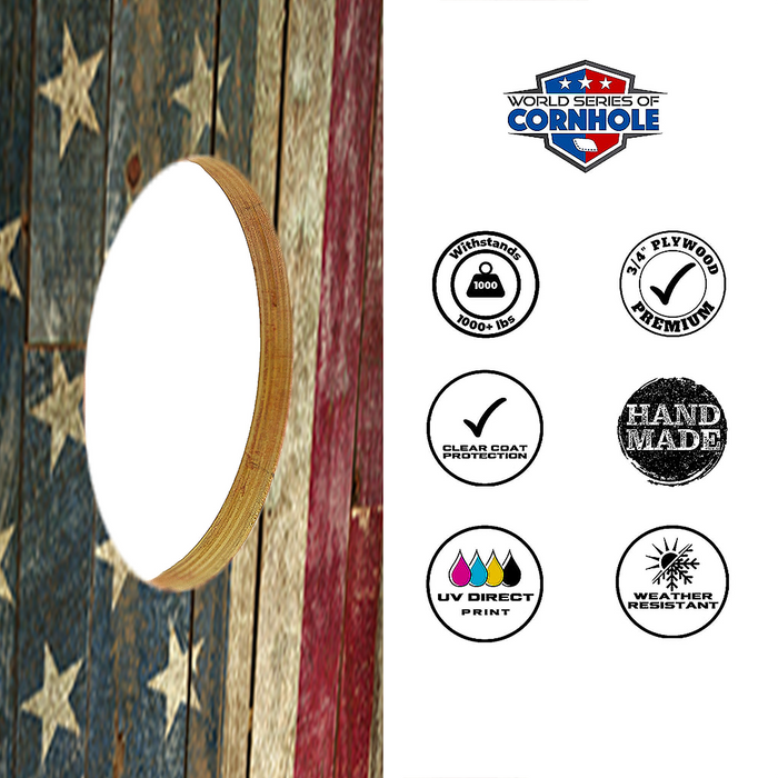 World Series of Cornhole Lightweight Cornhole Set - Rustic Left-Facing American Flag Boards with Red and Blue Bags