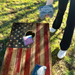 World Series of Cornhole Lightweight Cornhole Set - Rustic Left-Facing American Flag Boards with Red and Blue Bags