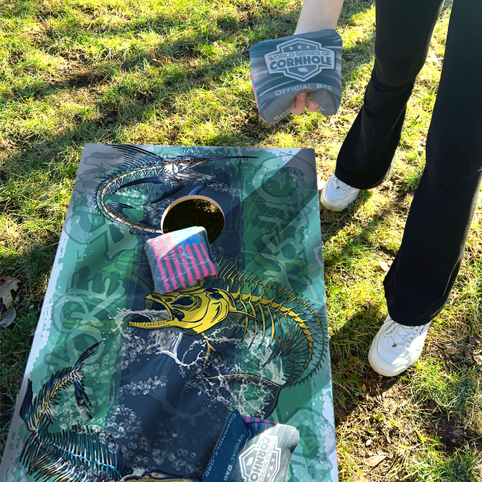World Series of Cornhole Lightweight Cornhole Set - Withering Wilds Offshore Slam Boards with Red and Blue Bags