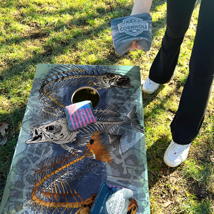 World Series of Cornhole Lightweight Cornhole Set - Withering Wilds Inshore Slam Boards with Red and Blue Bags
