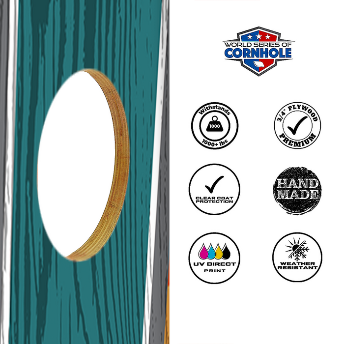 World Series of Cornhole Lightweight Cornhole Set - Riding Waves Sasquatch Boards with Red and Royal Blue Bags