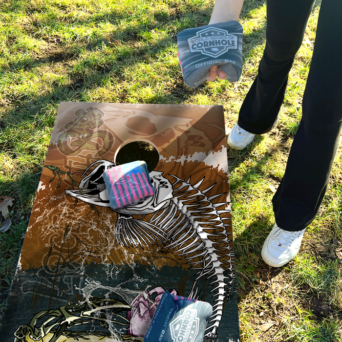 World Series of Cornhole Lightweight Cornhole Set - Withering Wilds Largemouth Bass Boards with Red and Royal Blue Bags