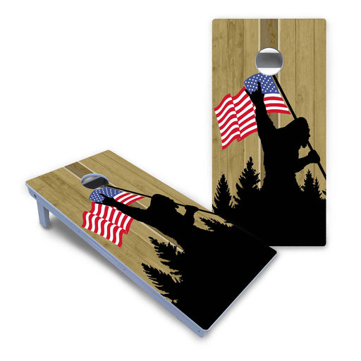World Series of Cornhole Board Official All-Weather - WSOC Silhouette Flag Sasquatch American Flag Color