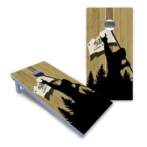 World Series of Cornhole Board Official All-Weather - WSOC Silhouette Flag Sasquatch California Flag BW