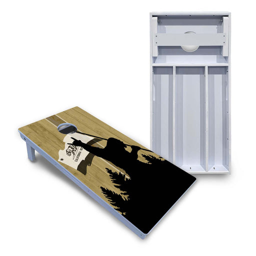 World Series of Cornhole Board Official All-Weather - WSOC Silhouette Flag Sasquatch California Flag BW