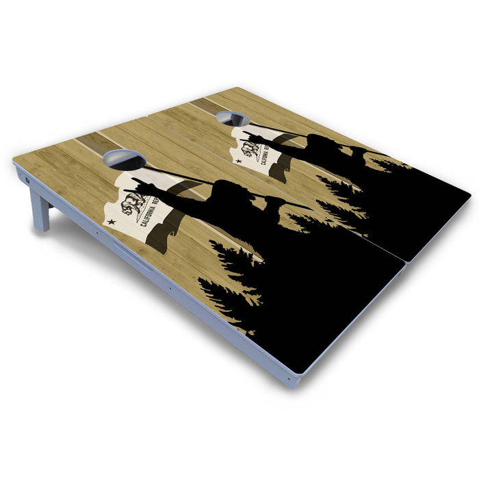 World Series of Cornhole Board Official All-Weather - WSOC Silhouette Flag Sasquatch California Flag BW
