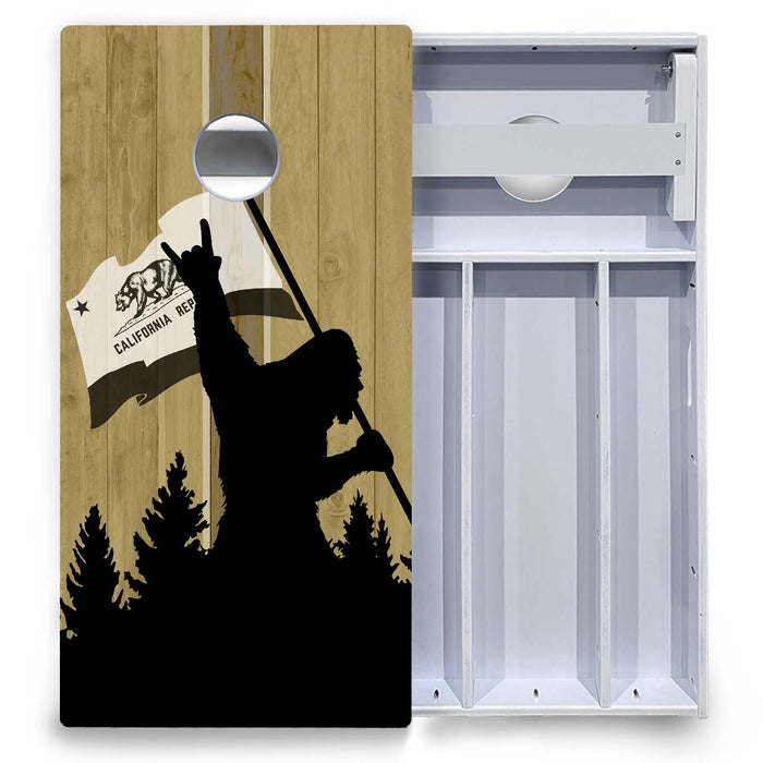 World Series of Cornhole Board Official All-Weather - WSOC Silhouette Flag Sasquatch California Flag BW
