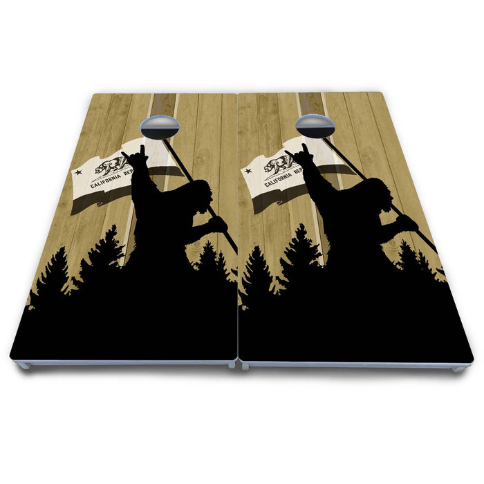 World Series of Cornhole Board Official All-Weather - WSOC Silhouette Flag Sasquatch California Flag BW