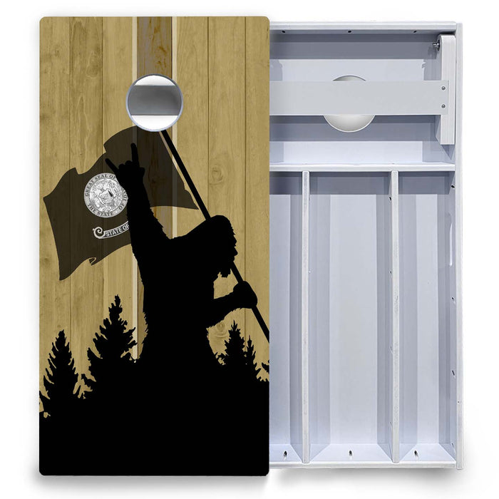 World Series of Cornhole Board Official All-Weather - WSOC Silhouette Flag Sasquatch Idaho Flag BW