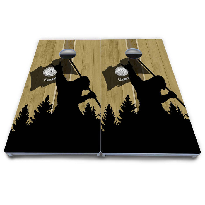 World Series of Cornhole Board Official All-Weather - WSOC Silhouette Flag Sasquatch Idaho Flag BW