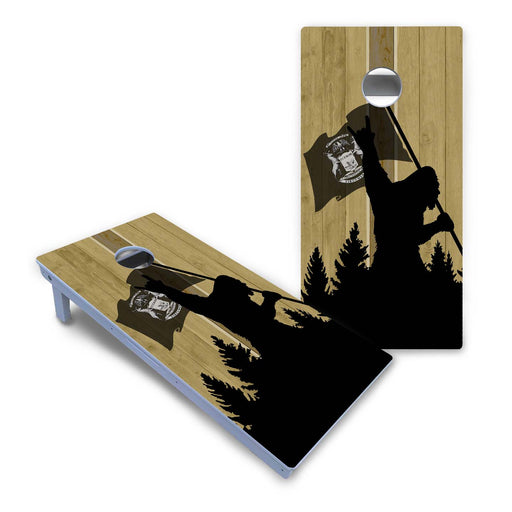 World Series of Cornhole Board Official All-Weather - WSOC Silhouette Flag Sasquatch Michigan Flag BW