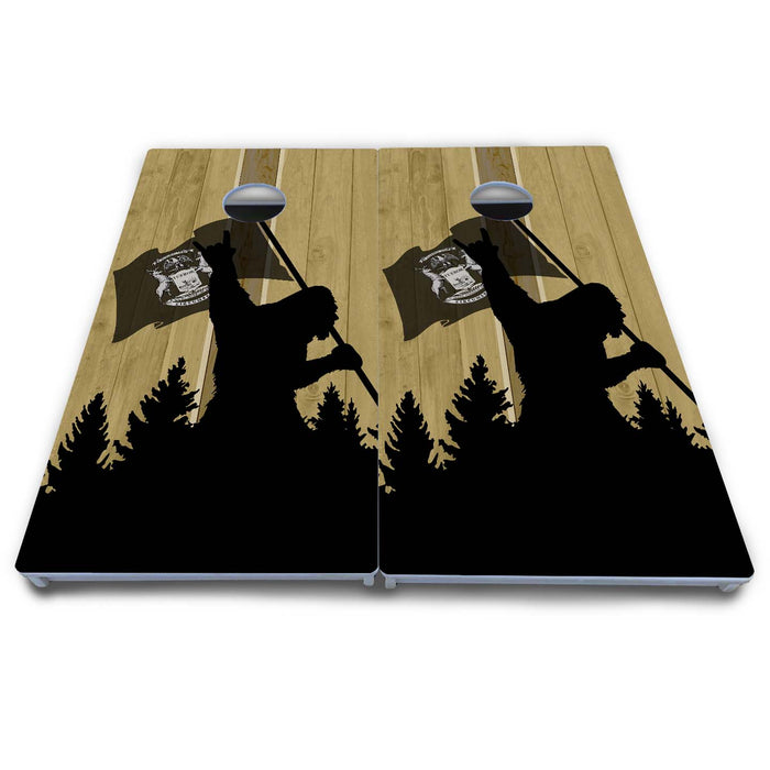World Series of Cornhole Board Official All-Weather - WSOC Silhouette Flag Sasquatch Michigan Flag BW