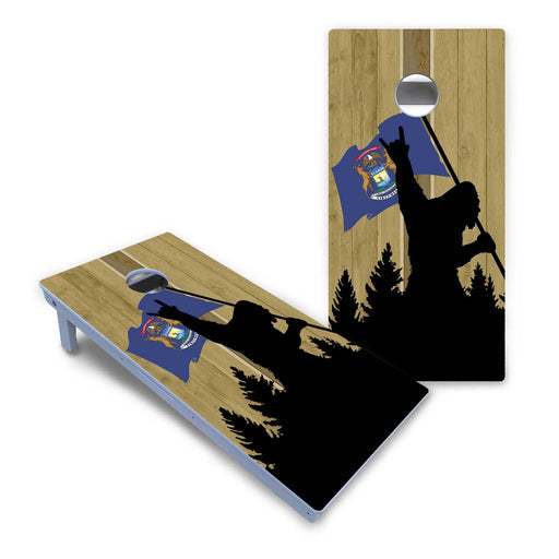 World Series of Cornhole Board Official All-Weather - WSOC Silhouette Flag Sasquatch Michigan Flag Color