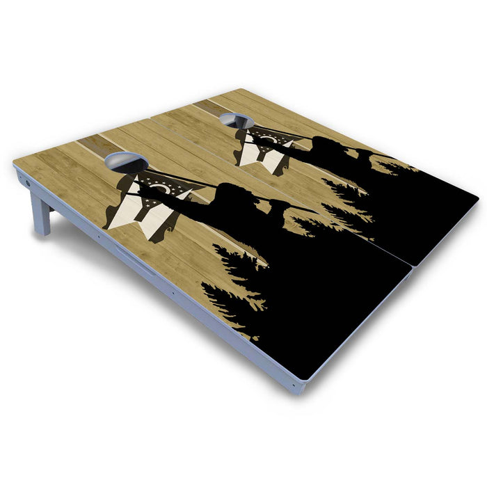World Series of Cornhole Board Official All-Weather - WSOC Silhouette Flag Sasquatch Ohio BW
