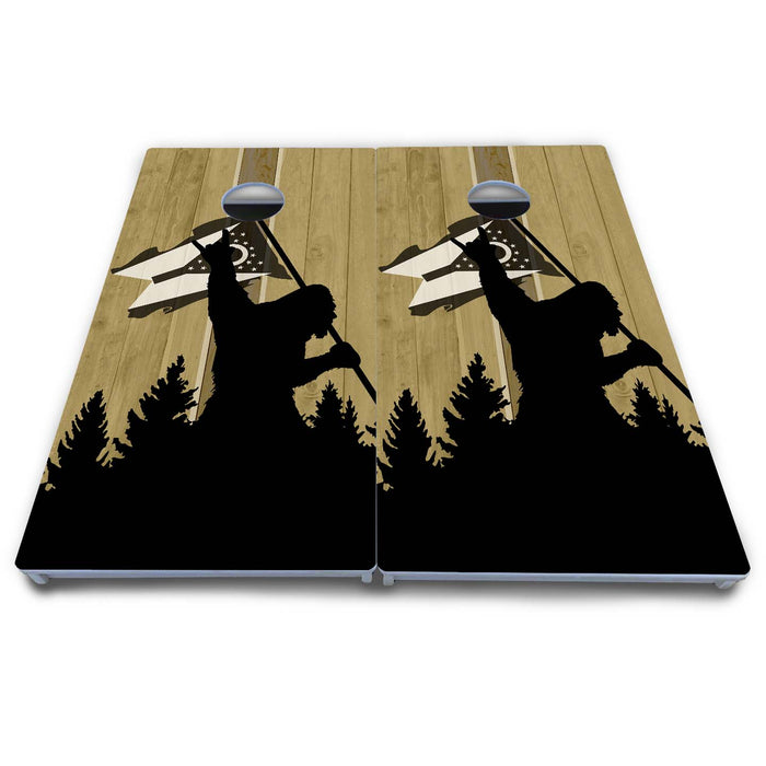 World Series of Cornhole Board Official All-Weather - WSOC Silhouette Flag Sasquatch Ohio BW