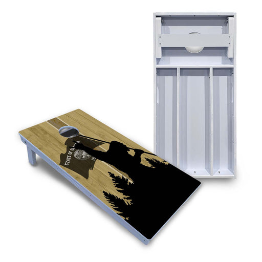 World Series of Cornhole Board Official All-Weather - WSOC Silhouette Flag Sasquatch Oregon BW