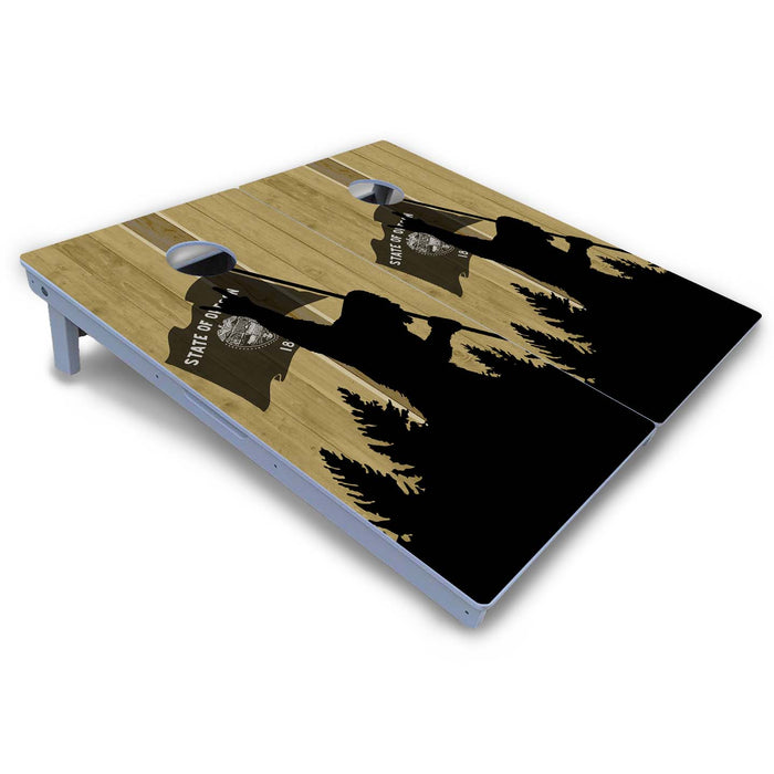 World Series of Cornhole Board Official All-Weather - WSOC Silhouette Flag Sasquatch Oregon BW