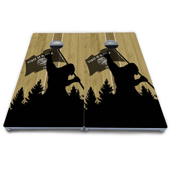 World Series of Cornhole Board Official All-Weather - WSOC Silhouette Flag Sasquatch Oregon BW