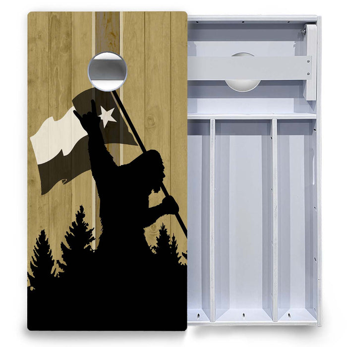 World Series of Cornhole Board Official All-Weather - WSOC Silhouette Flag Sasquatch Texas BW
