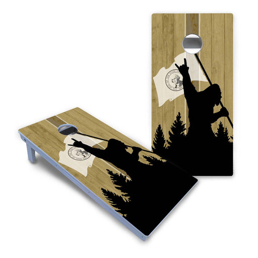 World Series of Cornhole Board Official All-Weather - WSOC Silhouette Flag Sasquatch Washington BW